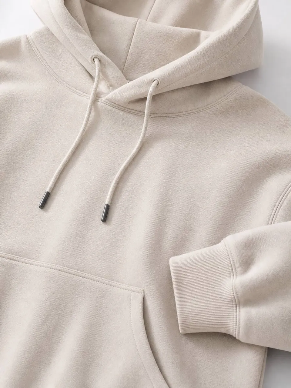 Studio product photo of a hoodie detail